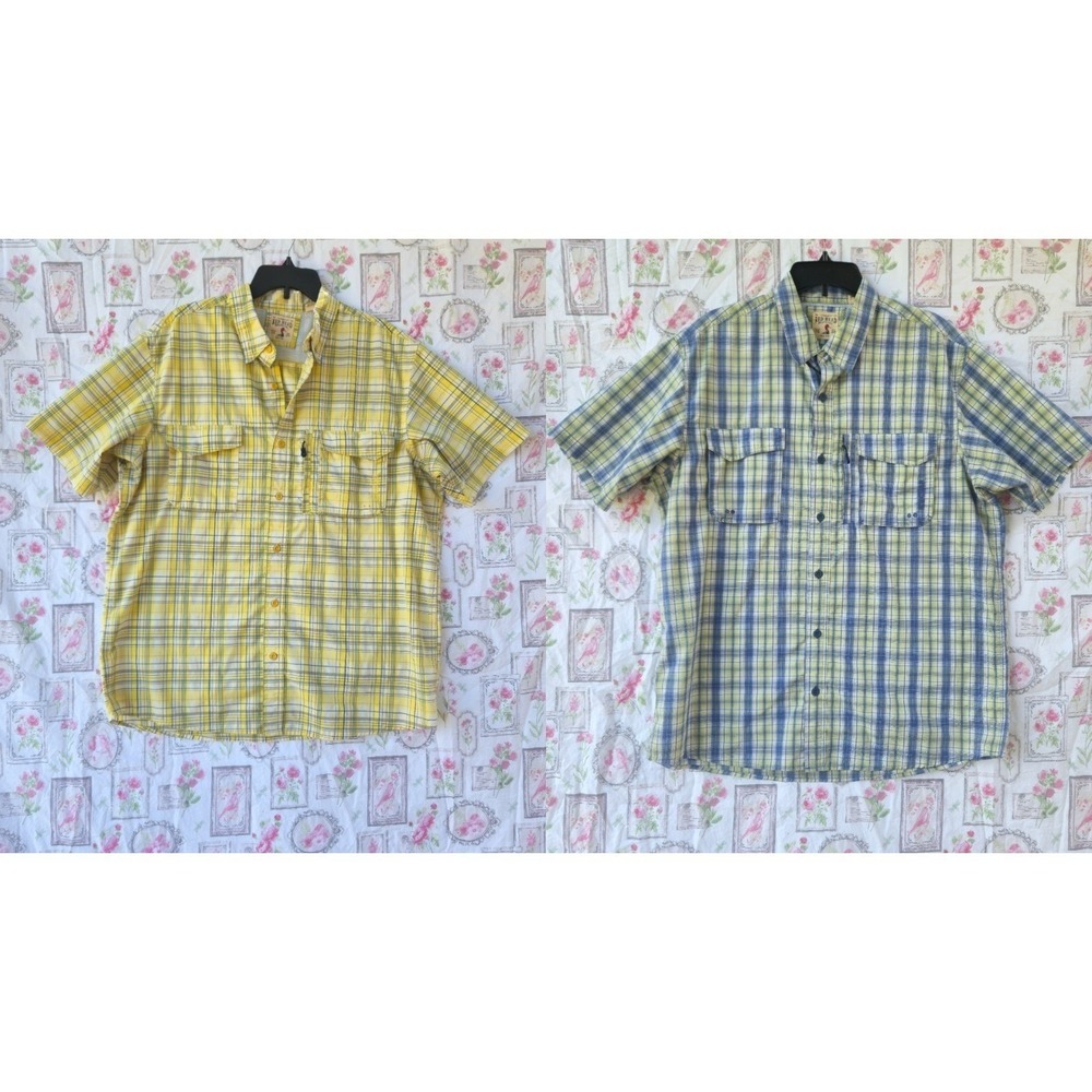 Lot of RedHead Men's XL Plaid Fishing Shirt Short Sleeve Button Down Yellow Blue